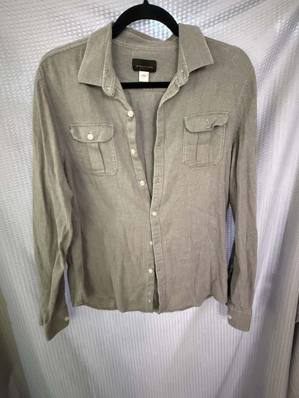 Structure Slim Fit Long Sleeve Button Down Shirt Grey Size L